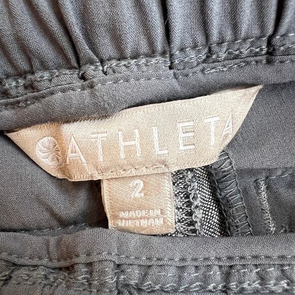 Athleta Bali Linen Ankle Pants Sz 2 Gray Pull On Drawstring Straight Crop 211388 - Picture 6 of 13